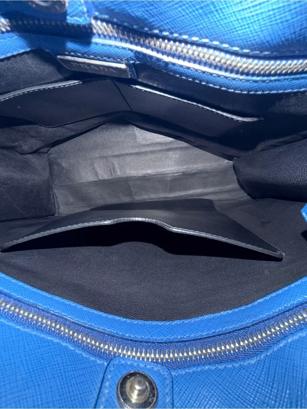 Prada Blue Leather Saffiano Structured Shoulder Tote